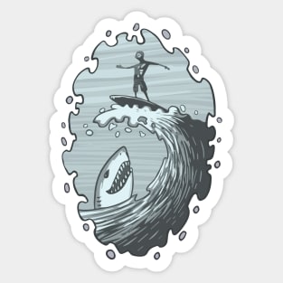 shark meets surfer Sticker